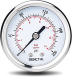 SENCTRL 200 Psi Pressure Gauge, 1/4 NPT Back Mount, Waterproof, Stainless Steel by senctrl