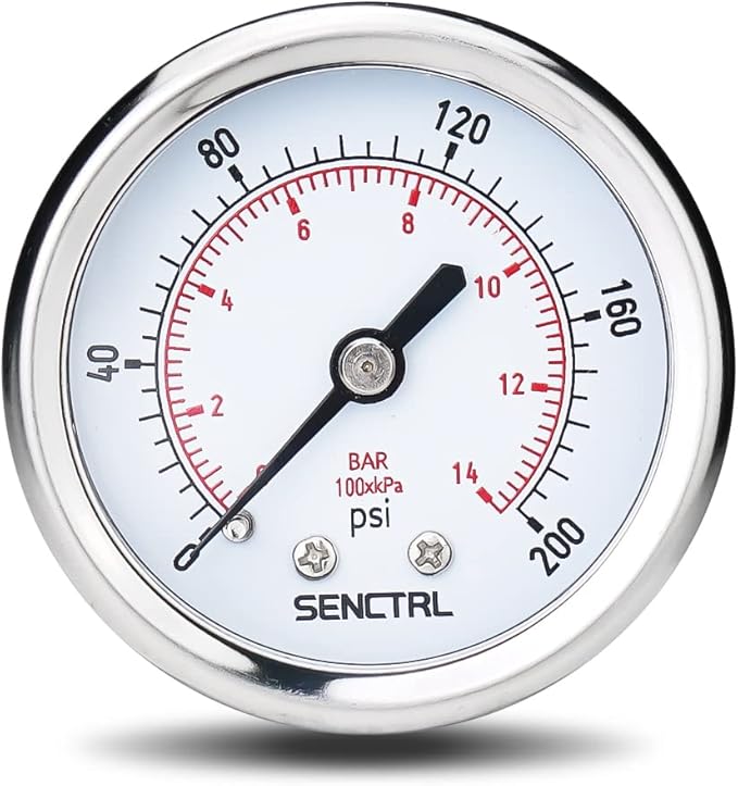 SENCTRL 200 Psi Pressure Gauge, 1/4 NPT Back Mount, Waterproof, Stainless Steel by senctrl