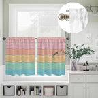 Kitchen Window Curtains Valance and Tier Set, Farm Colorful Wooden Plank Rod - Image 6