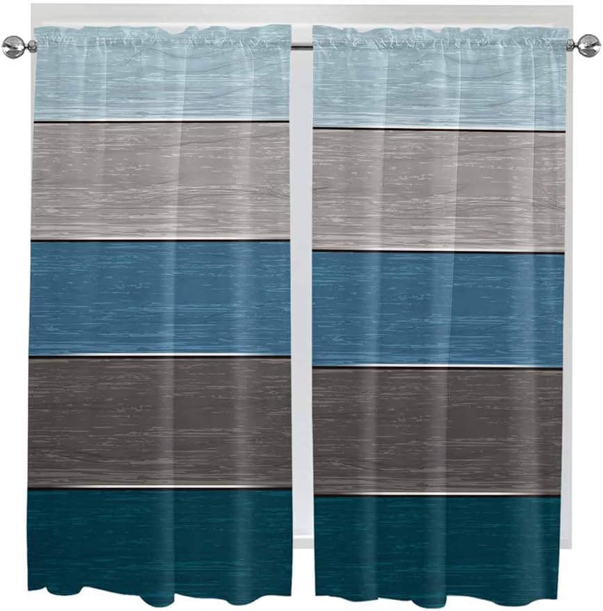 Retro Farm Blue Gray Wood Grain Window Valance Curtains, Rustic Wooden Plank - Image 9