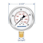 MEASUREMAN 2-1/2" Dial Size, Glycerin Filled Pressure Gauge, 0-400psi/2800kpa - Image 7