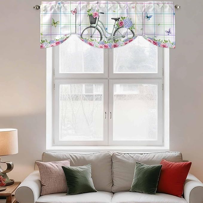 Spring Tie Up Valance Curtains for Windows, Kitchen Curtains Window Shades - Image 3