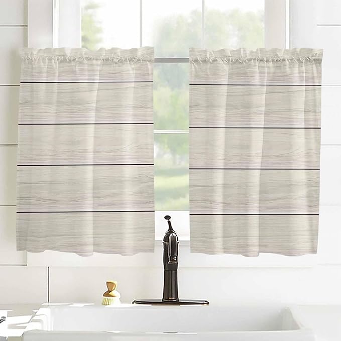 Vintage Country Wooden Board Window Valance Curtains, Gradient Wood Grain Line - Image 4