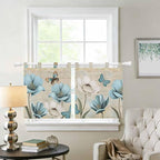 Spring Flowers Kitchen Curtains 24 Inch Length, Small Window Curtains Tab Top - Image 2