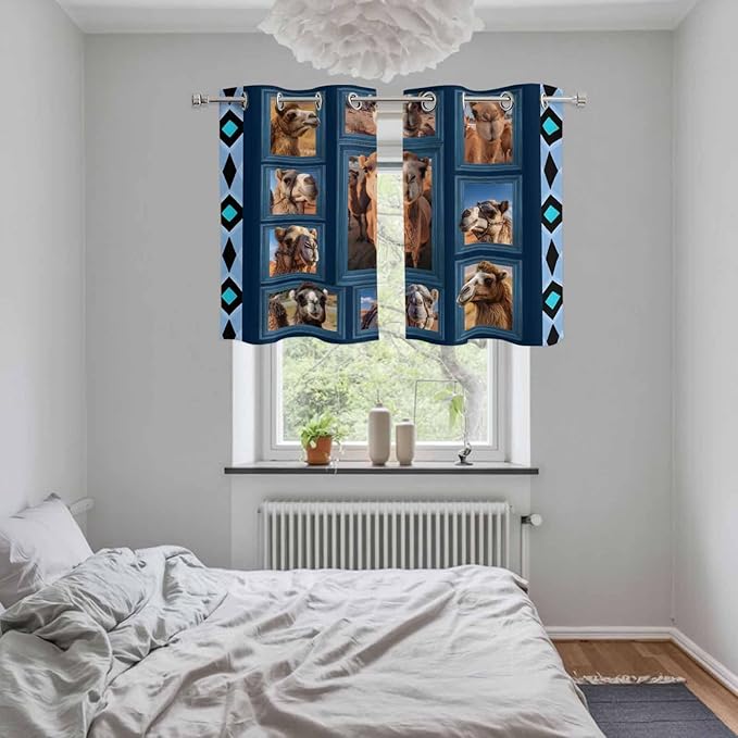 2 Panel Kitchen Cafe Curtains, Desert Camels Sunlight Filtering Nature Air - Image 5