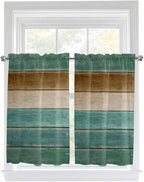 Vintage Plank Turquoise Brown Window Valance Curtains, Farmhouse Wood Grain - Image 9