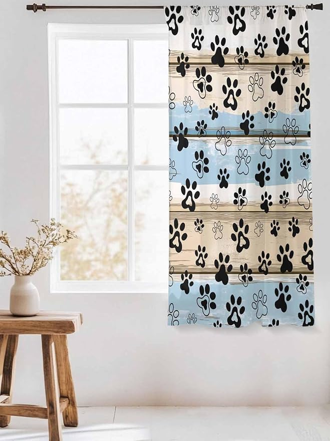 Sheer Curtains 72 Inches Long, Vintage Farmhouse Rustic Wooden Grain Privacy - Image 3