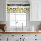 Summer Floral Sheer Valance Curtains, Watercolor Sunflower Eucalyptus Leaves - Image 2