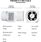 Inline Extractor Duct Fan with Speed Controller 3 inch/75mm Air Diffuser - Image 2