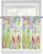 Easter Tier Curtains 45 Inches Long, Spring Bunny Colorful Rabbit Eggs by Unknown