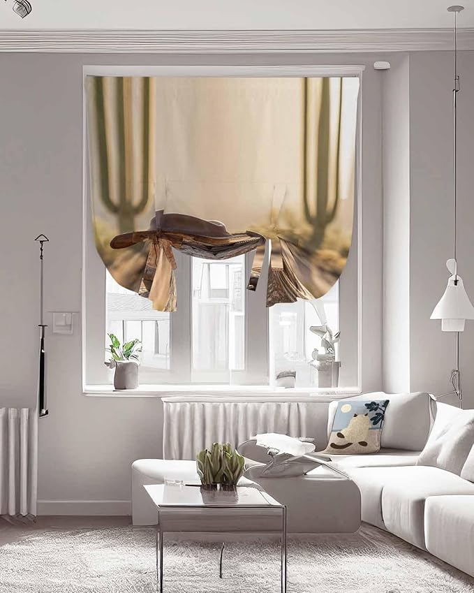 Tie Up Curtains for Windows, Cowboy Western Adjustable Balloon Nature Linen - Image 3
