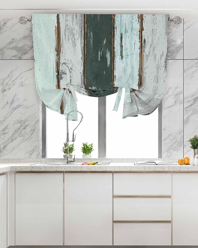 Tie Up Curtains for Windows, Vintage Wooden Retro Art Farmhouse Barns - Image 4