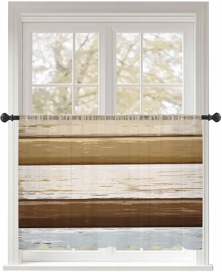 Sheer Curtains 45 Inch Length, Wood Grain Brown Semi Sheer Curtains Light by Unknown
