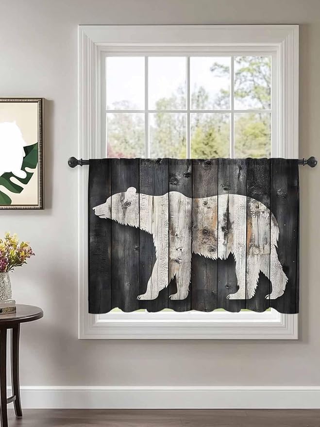 Sheer Curtains 54 Inch Length, Farmhouse Country Vintage Wood Grain Privacy - Image 2