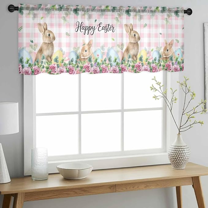 Easter Sheer Valances for Windows 42"x18", Light Filtering Kitchen Curtains - Image 2