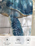 Sheer Curtains 108 Inches Long, Teal Green Ocean Turtle Semi Sheer Curtains - Image 6