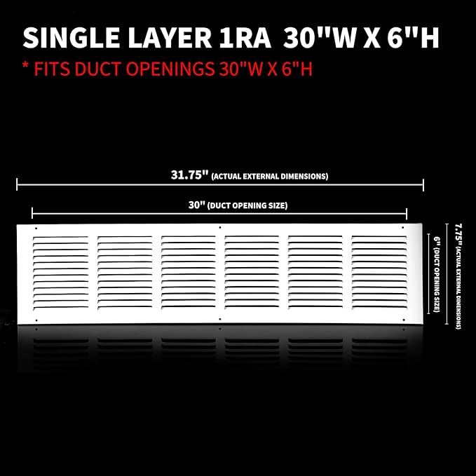 30x6 Return Air Grille, Air Return Vent Cover, Flat Vent Cover, Rejillas De - Image 3