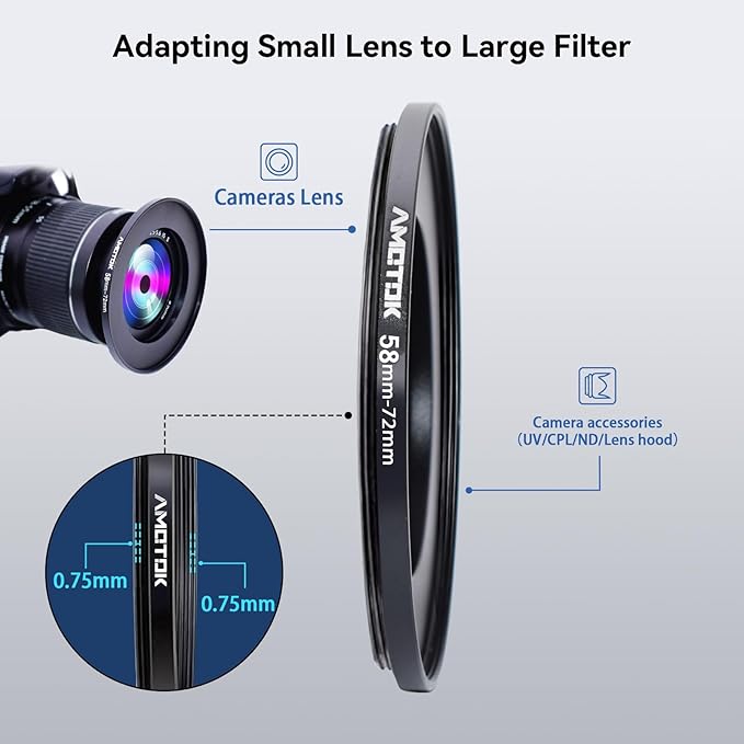58mm to 72mm Camera Filters Ring Compatible All 58mm to 72mm UV CPL ND Filter - Image 4