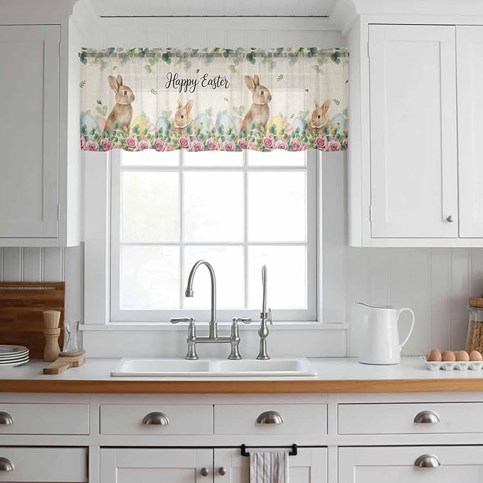 Easter Sheer Valances for Windows 54"x18", Light Filtering Kitchen Curtains - Image 3