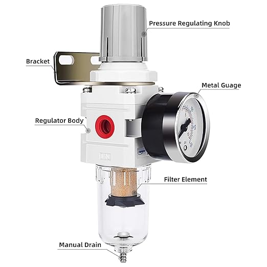 NANPU 1/4" NPT Compressed Air Filter Regulator Combo Piggyback, 5 Micron Brass - Image 4