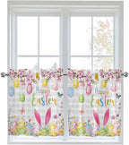 Happy Easter Half Window Curtains 24 Inches Long, Spring Watercolor Bunny Eggs by Unknown