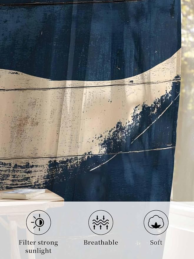 Sheer Curtains 63 Inch Length, Ocean Whale Blue Semi Sheer Curtains Light - Image 6