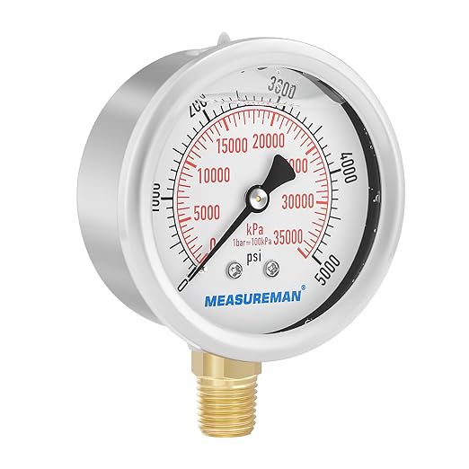 MEASUREMAN 2-1/2inch Dial Size, Liquid Filled Hydraulic Pressure Gauge - Image 6