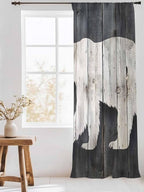 Sheer Curtains 84 Inches Long, Rustic Counrty Vintage Wood Grain Privacy Voile - Image 3
