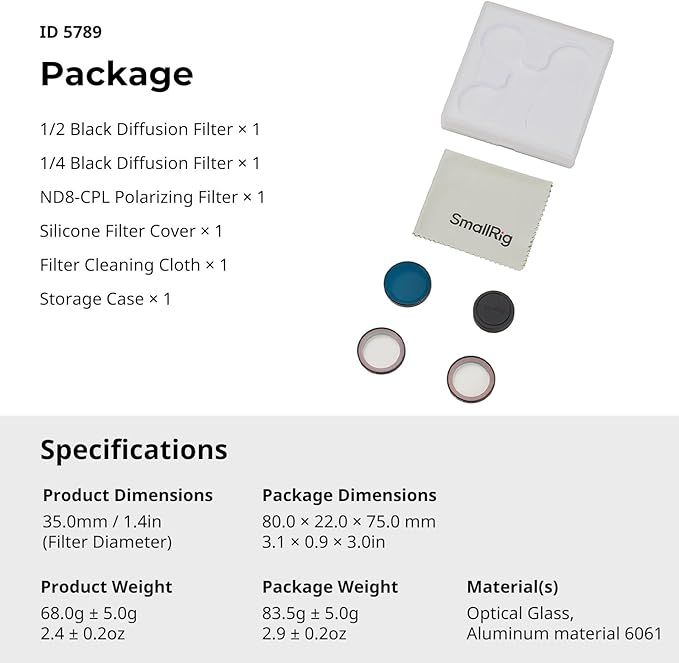 SmallRig Nano Filters Kit for DJI Osmo Nano, Including 1/2 Black Diffusion - Image 7