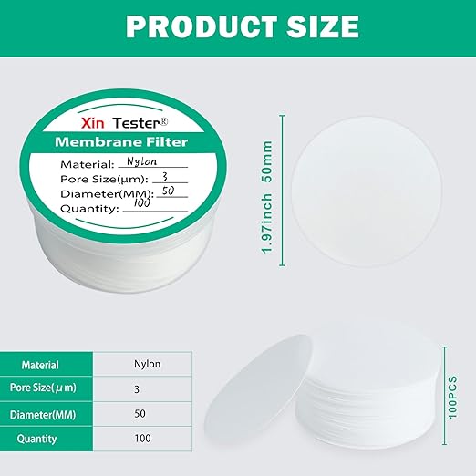 Xin Tester 100 Pieces Nylon Disc Membrane Filters, 50 mm Diameter, 3µm Pore Size - Image 5