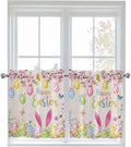 Happy Easter Half Window Curtains 24 Inches Long, Spring Farmhouse Bunny Eggs by Unknown