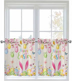 Happy Easter Half Window Curtain 36 Inches Long, Spring Farmhouse Bunny Eggs by Unknown