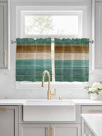 Vintage Plank Turquoise Brown Window Valance Curtains, Farmhouse Wood Grain - Image 2