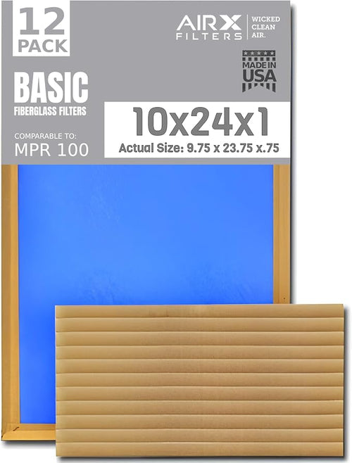 10x24x1 Air Filter Comparable to MPR 100 Basic Economy Furnace Filters by AIRXFILTERSWICKEDCLEANAIR