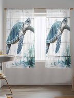 Sheer Curtains 72 Inches Long, Teal Green Sea Turtle Semi Sheer Curtains Light - Image 5