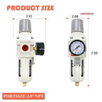 RIH 3/8"NPT Air Filter Pressure Regulator Combo Piggyback, 5 Micron Brass - Image 2