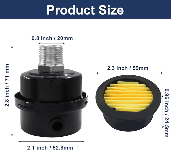 2 Pcs Air Compressor Silencer, 1/2 Inch Thread Intake Filter Muffler, 20 mm Air - Image 3