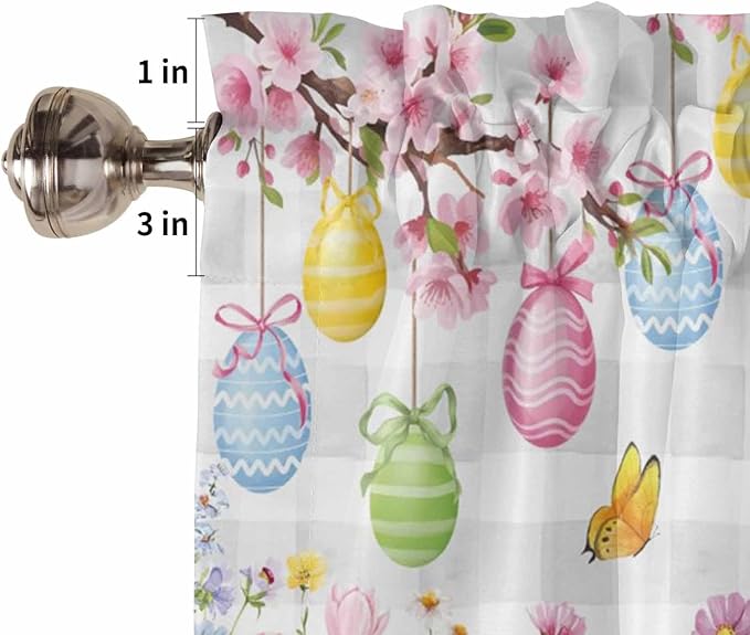 Happy Easter Tier Curtains 45 Inches Long, Spring Watercolor Bunny Eggs Flower - Image 6