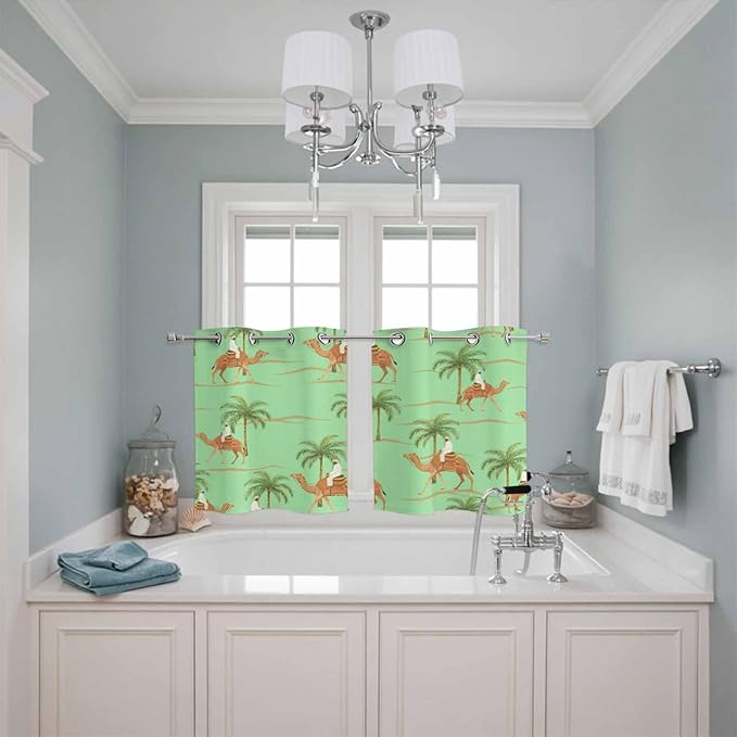 2 Panel Kitchen Cafe Curtains, Desert Camels Sunlight Filtering Nature Air - Image 3