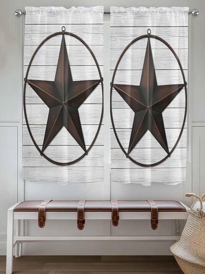 Vintage Farm Western Star Window Valance Curtains, 2 Panel - Image 2