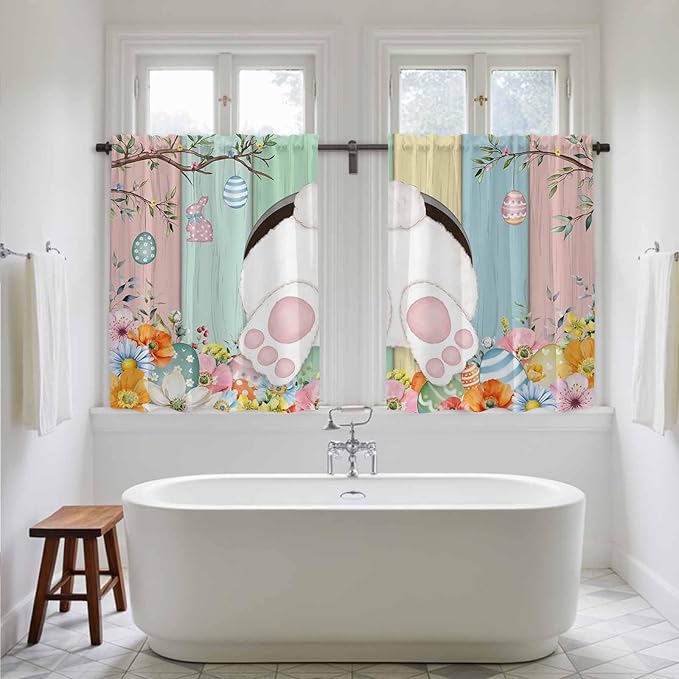Easter Kitchen Tier Curtains 45 Inch Long 2 Panel Set, Rod Pocket Short Window - Image 5