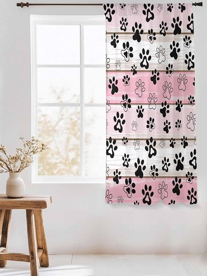 Sheer Curtains 63 Inch Length, Vintage Farmhouse Country Wooden Grain Privacy - Image 3