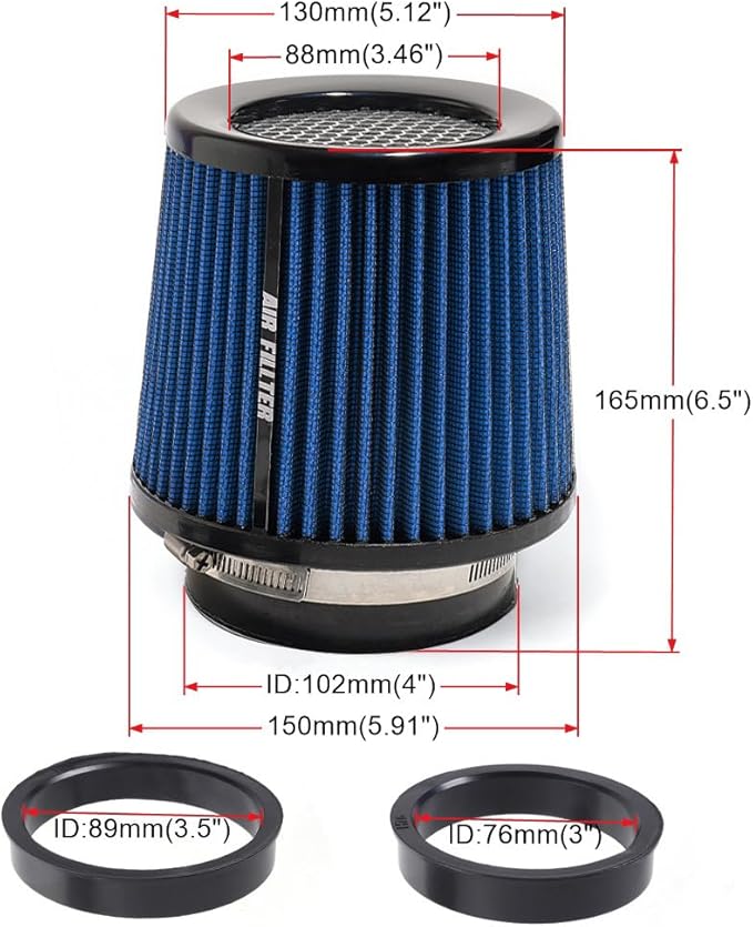 3" 3.5" 4" Inlet Car Replacement Cold Air Intake Filter 76mm 89mm 102mm 3 Sizes - Image 5