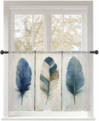 Sheer Curtains 54 Inch Length, Boho Blue Feathers Semi Sheer Curtains Light by Unknown