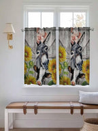 Farmhouse Tier Curtains 45 Inches Long, Vintage Sunflowers Animals Printed Wood - Image 4