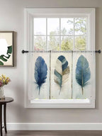 Sheer Curtains 54 Inch Length, Boho Blue Feathers Semi Sheer Curtains Light - Image 2