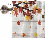 Fall Gnomes Kitchen Curtain Set, Thanksgiving Maple Leaf Grey Wood Grain Window - Image 5
