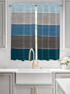 Retro Farm Blue Gray Wood Grain Window Valance Curtains, Rustic Wooden Plank - Image 3