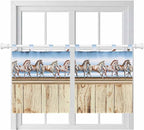 Western Horse Kitchen Curtains 24 Inch Length, Small Window Curtains Tab Top by Unknown