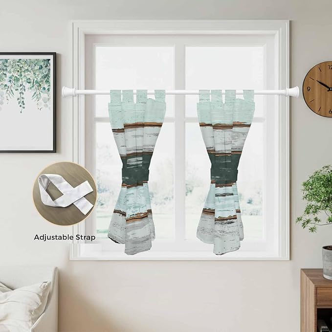 Blue Teal Bedroom Curtains 63 Inch Length, Window Curtains Tab Top, Vintage - Image 5